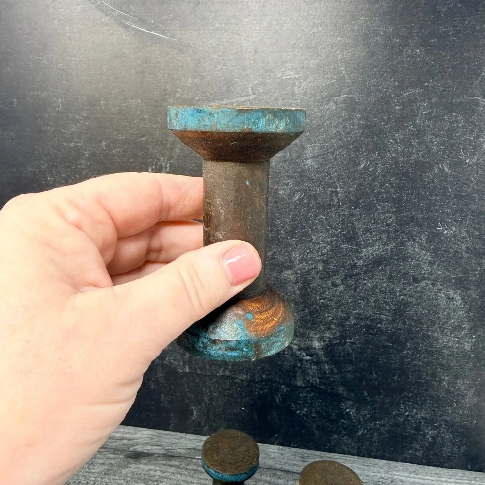 Vintage Small Wood Wooden Spool Rustic Textile Bobbin Decor Handmade 3.5